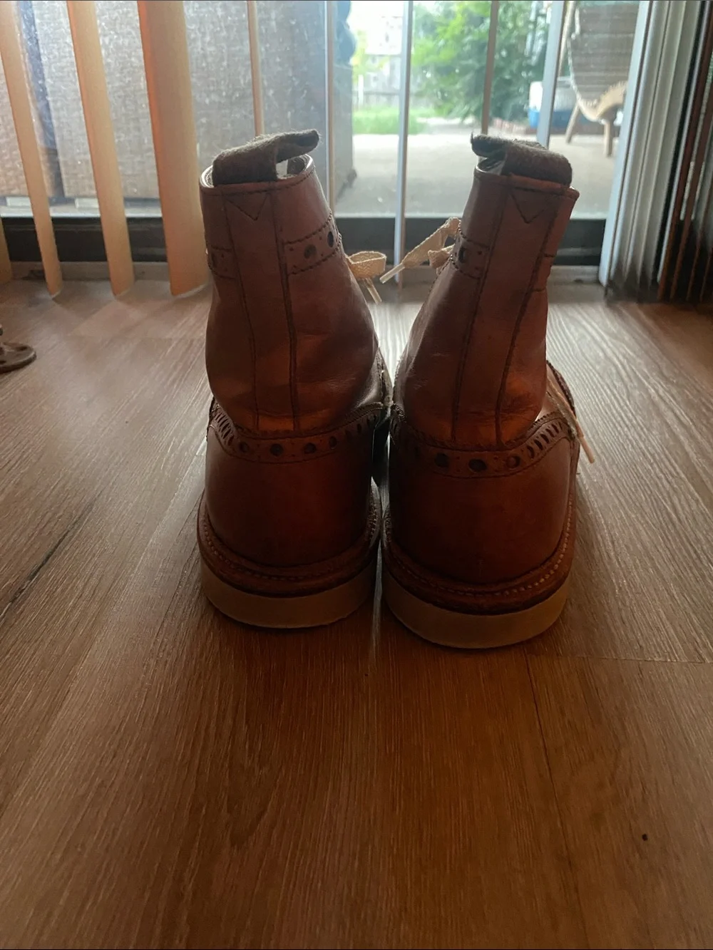 Men's Tan Wingtip Leather Lace-Up Boots